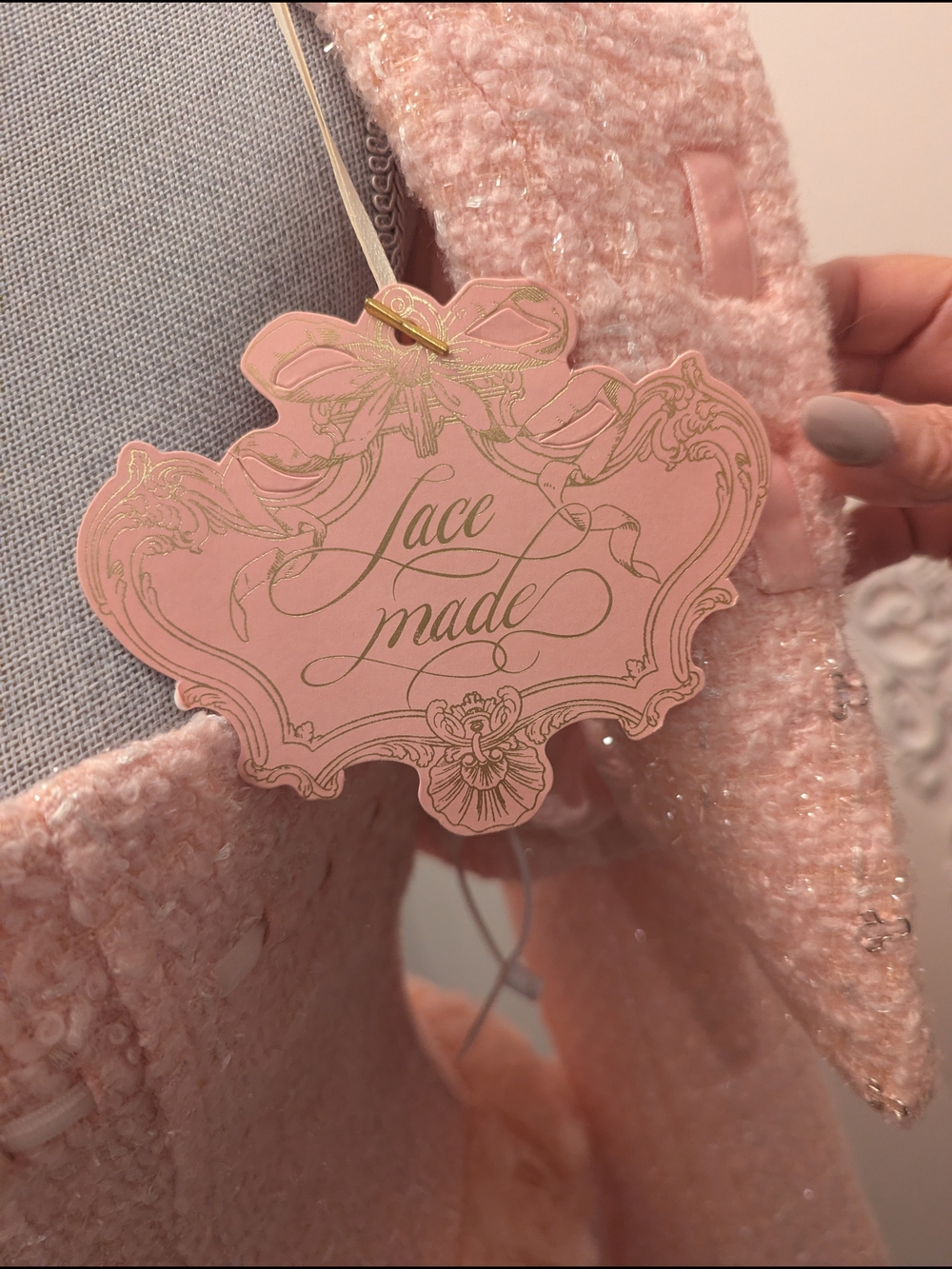 Lacemade Strapless Pink Tweed Mini Dress with Ruffle Trim - Picture 5 of 7